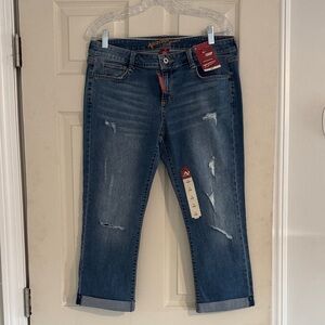 Arizona Women's Cropped Distressed Ankle Jeans - Medium Blue